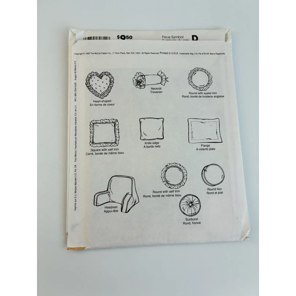 Pillows Tufted Sunburst Neck Roll Round Bolster Heart Square Uncut Pattern 8081